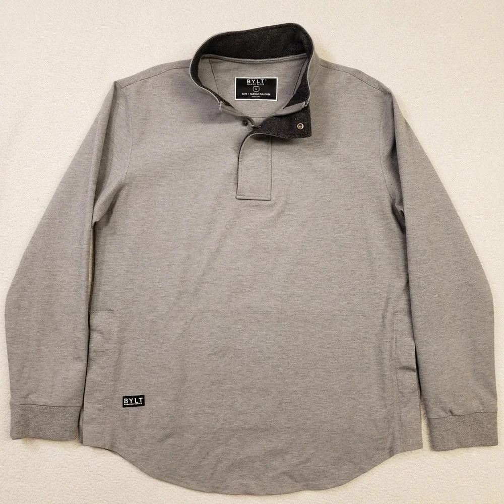 BYLT Elite Fairway Pullover Mens Large Gray Quarter Snap Stretch Golf Sweater